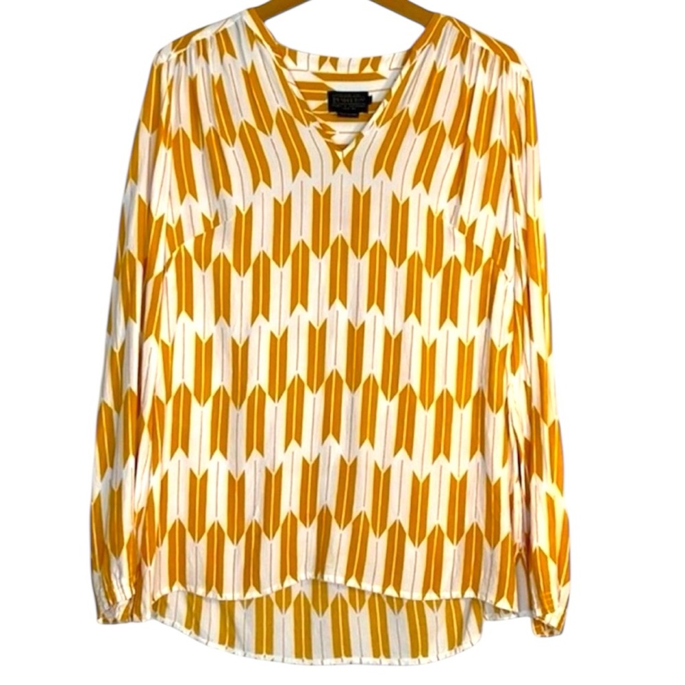 Pendleton Mustard Gold Arrow Print Blouse Tunic Long Sleeve V Neck Medium